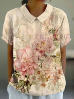 LilyWish Vintage Floral Print Short Sleeve Blouse