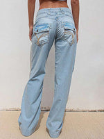 Stitch Detail Stretchy Low Waist Straight Leg Jeans