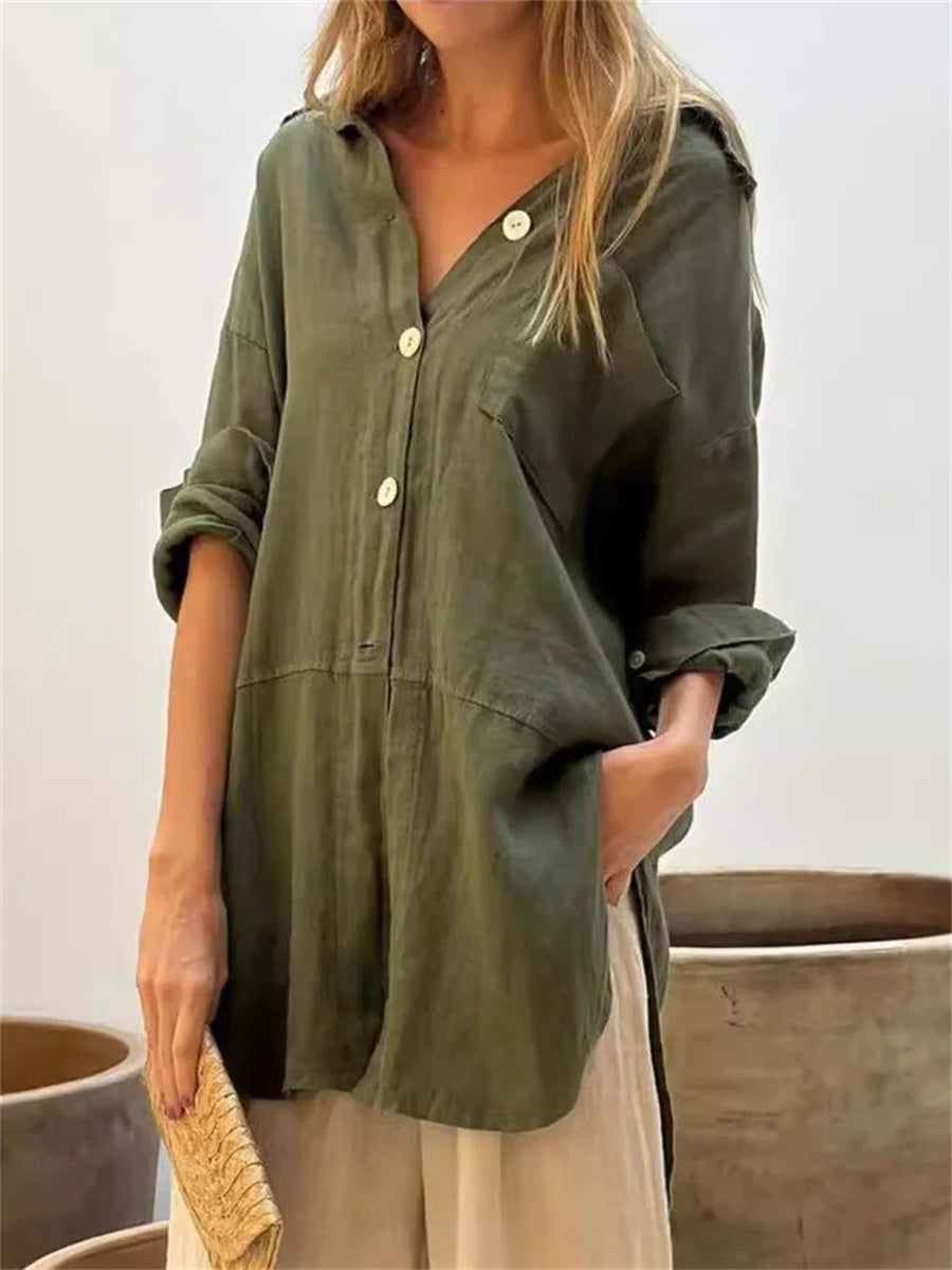 LilyWish Plain Long Sleeve Loose Blouse