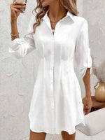 LilyWish Modern White Plain Collared Long Sleeve Mini Dress