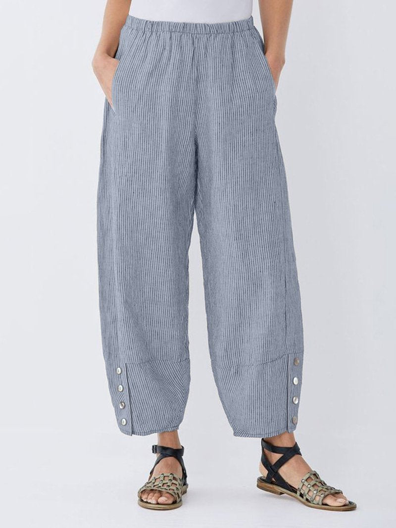 Casual Striped Pockets Pants