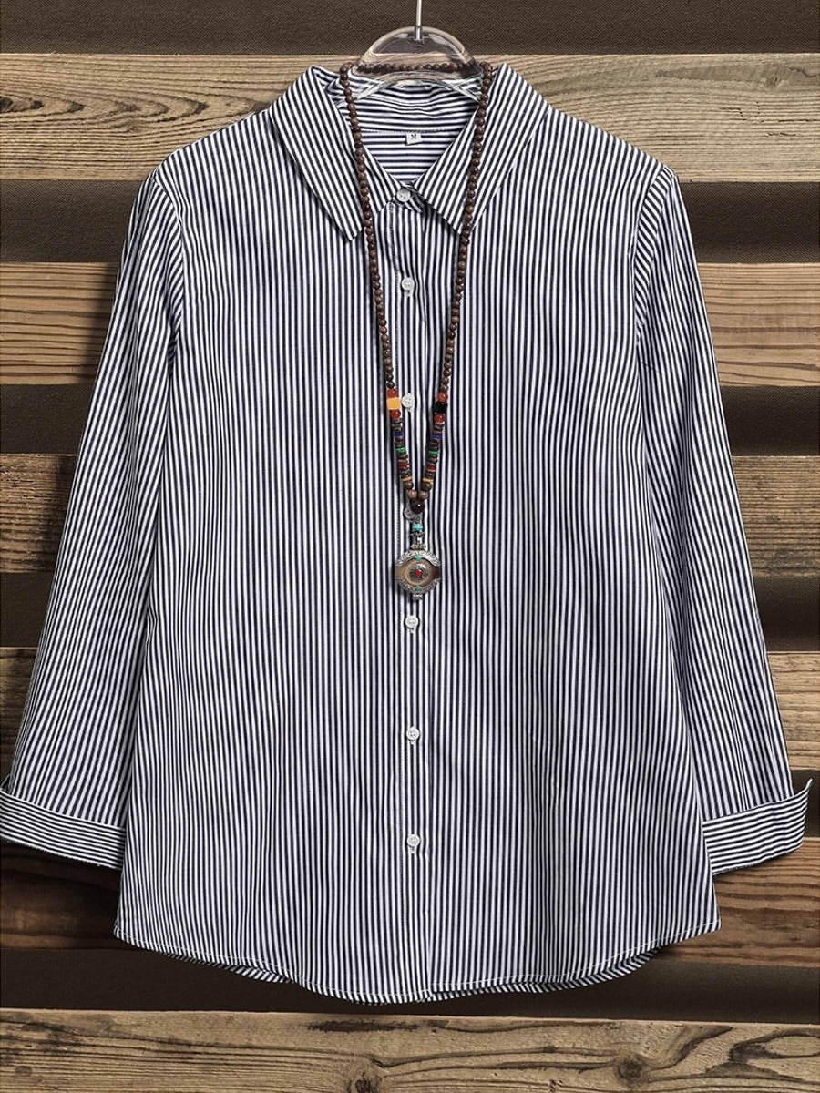Stripe Buttons Casual Collared Shirt