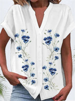 LilyWish Women Floral Print V-neck Short Sleeve Shirt