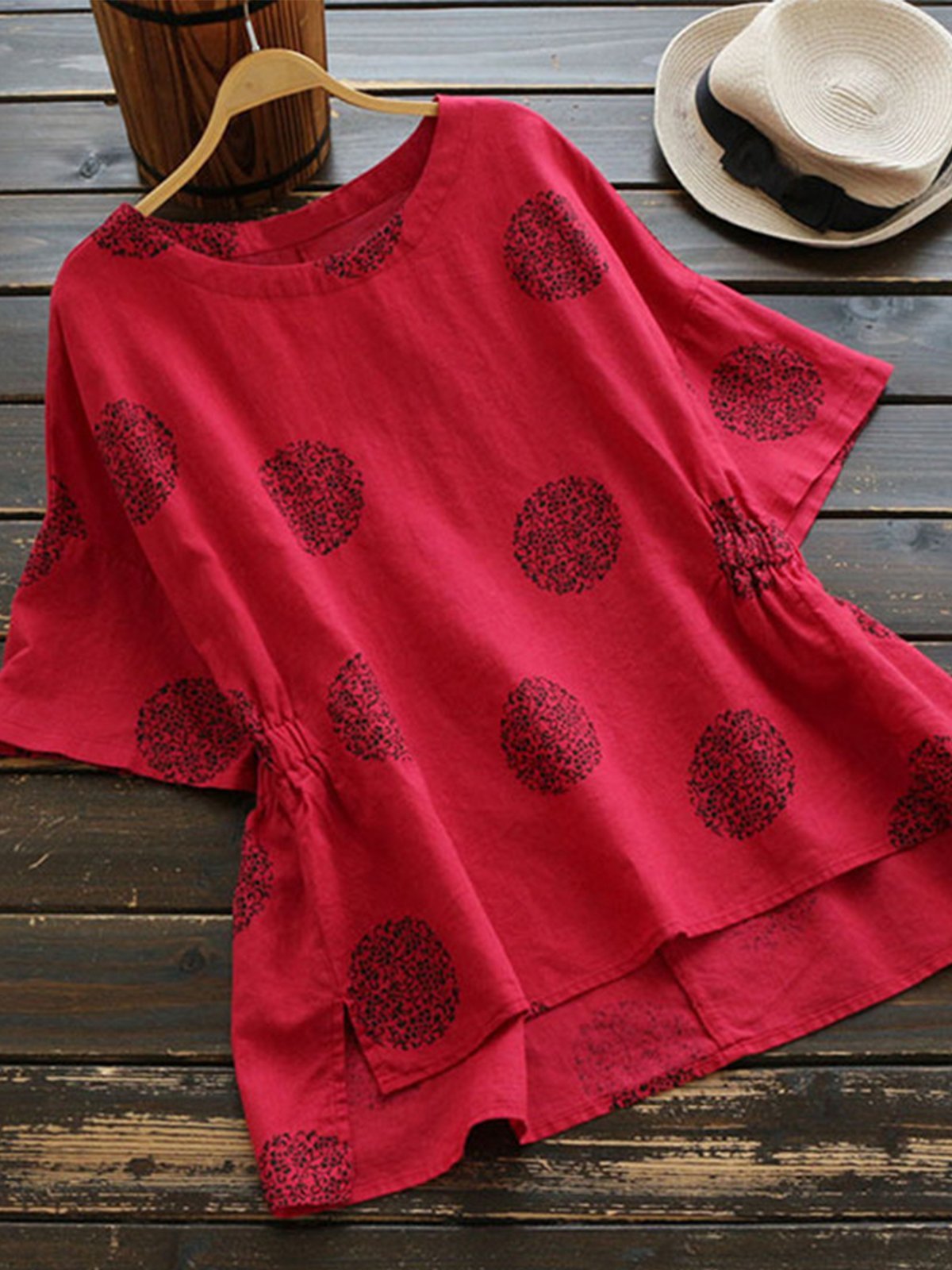 LilyWish Crew Neck Half Sleeve Casual Polka Dot Blouse
