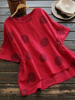 LilyWish Crew Neck Half Sleeve Casual Polka Dot Blouse