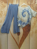 Blue Casual Round Neck Tie-dye Half Sleeve Two Piece Sets