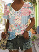 LilyWish Vintage Floral Print Short-Sleeved T-Shirt