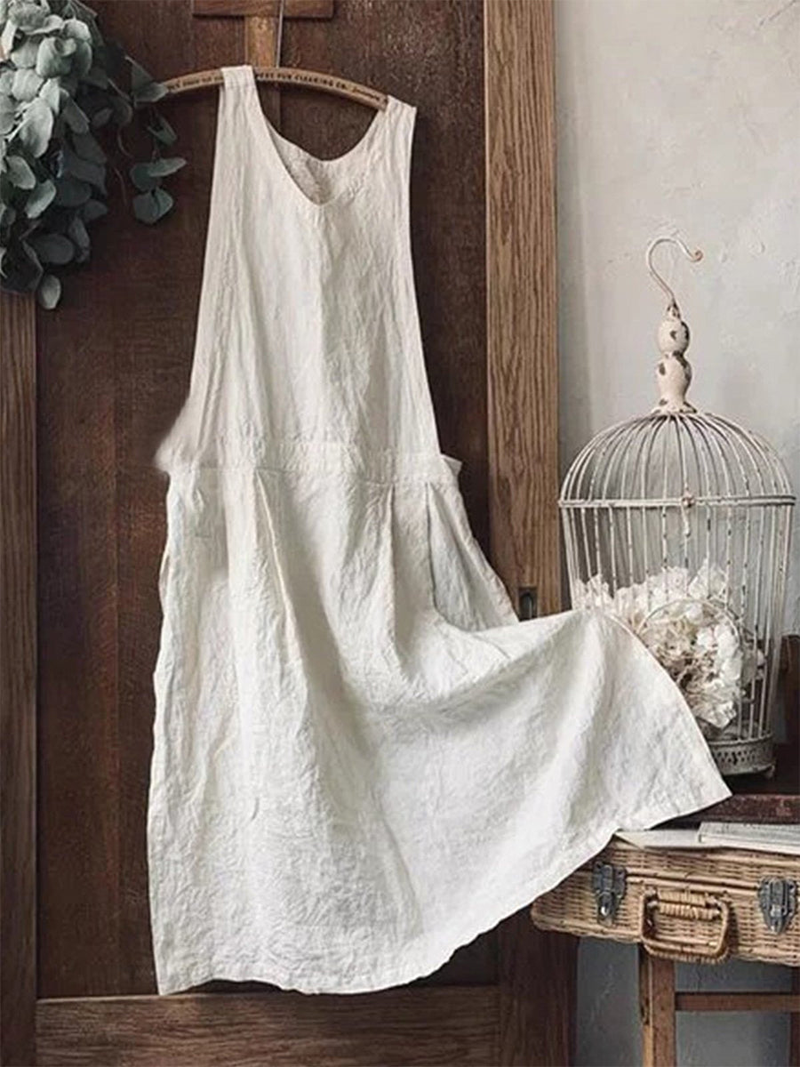 LilyWish Vintage Plain Sleeveless Plus Size Casual Maxi Weaving Dress