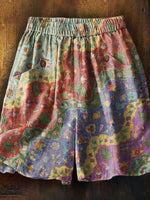 LilyWish Women's Vintage Bohemian Collage Art Printed Casual Pocket Shorts