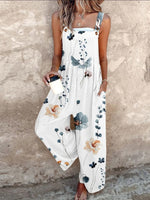 Breezy Plant Print Sleeveless Jumpsuit