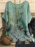 LilyWish Green Casual Graphic Tops Round Neck Printed Short Sleeve Blouse