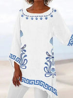 LilyWish Round Neck Long Sleeve White Top