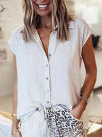 LilyWish Solid Color Loose Lapel Short Sleeve Top