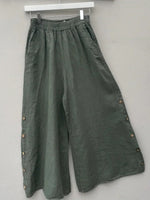 Plain Cotton Casual Loose Wide Leg Pants
