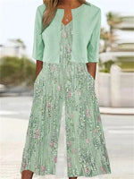 Green Floral Print Short Sleeve Two Piece Set