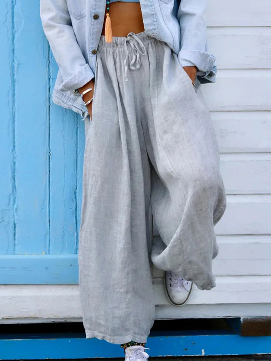LilyWish Solid Color Pure Linen Parachute Pants