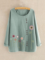 LilyWish Casual Print Floral Crew Neck Long Sleeve Blouse