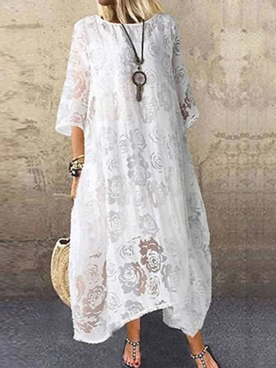 LilyWish Popular Round Neck Long Sleeve Maxi Dress