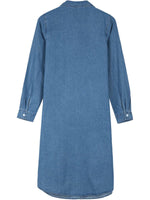 Oversized Chambray Denim Button Front Blouse Midi Dress