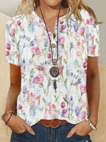 LilyWish Summer Pink Floral V Neck Blouse