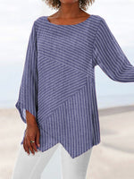 Women's Casual Striped Asymmetrical Hem Loose-Fit Long Sleeve Top