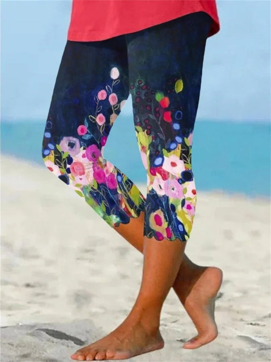 Women's Pansy Floral Pattern Print Leggings