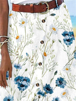 Women's Floral Printed Graphic Straight Fashion Split Button Maxi High Waist Skirt