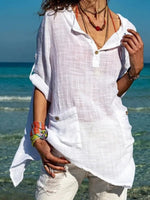LilyWish White Casual V Neck Solid Long Sleeve Blouse