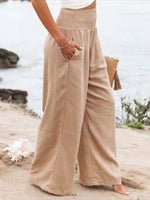 Khaki Solid Casual Wide Leg Loose Pants