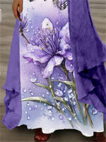 Women's Long Sleeve V-neck Graphic Printed Two Pieces Maxi Dress