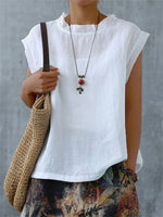 LilyWish Solid Ruffle Collar Design Simple Casual Sleeveless White Shirt