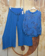 Blue Casual Round Neck Floral Printed Long Sleeve Two Piece Sets