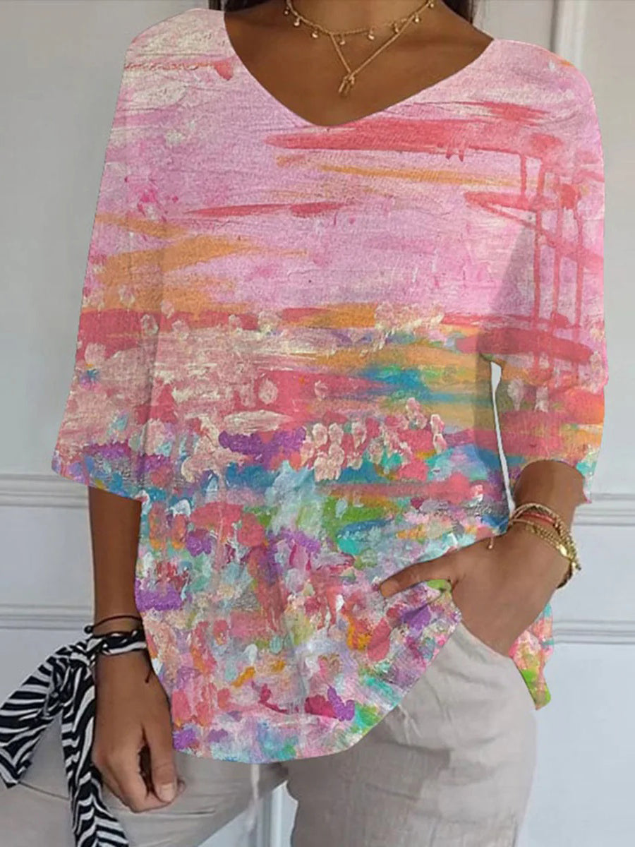 LilyWish Sweet 3/4 Sleeve V-Neck Top