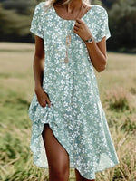 Casual Crew Neck Floral Print Short Sleeve Dress