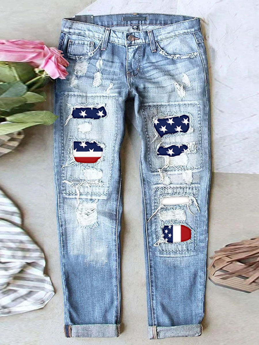 Stretch Ripped Frayed Raw Hem Distressed Jeans