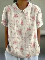 LilyWish Vintage Floral Print Short Sleeve Blouse