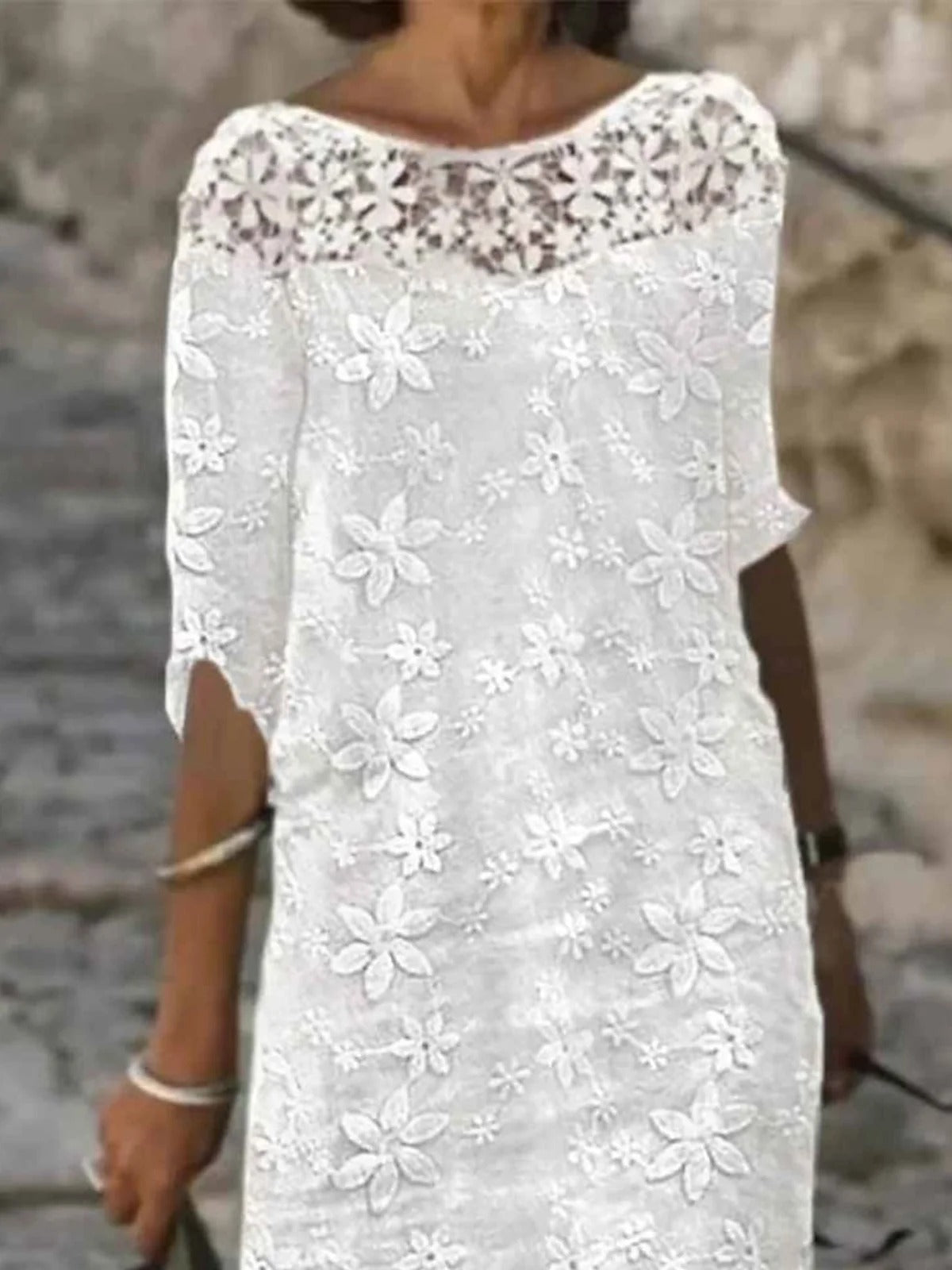 LilyWish Women's Floral Lace 3/4 Sleeve Casual Shift Dress