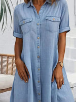 LilyWish Women's Casual Cotton Button-Down Short Sleeve Shirt Dress