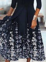 Women's Scalloped V-Neck 3/4 Sleeve Floral Print Midi Dress