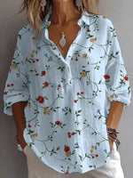 LilyWish Groovy Floral Print Collared Long Sleeve Top