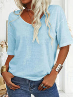 LilyWish Casual Solid Colour V-neck Short Sleeve T-Shirt