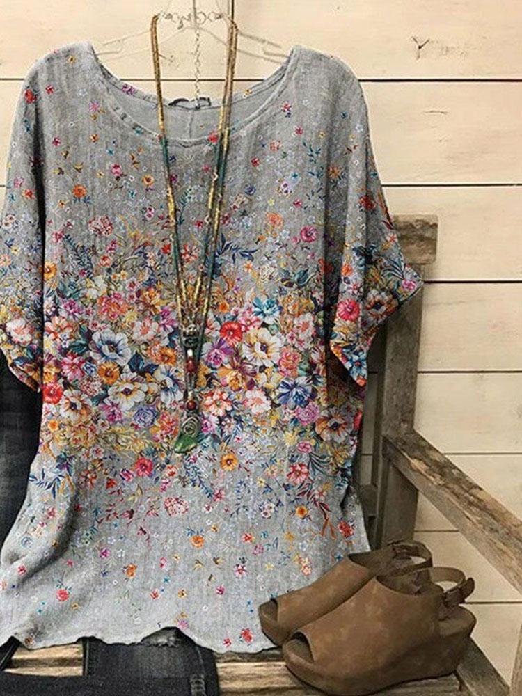 LilyWish Irregular Print Short Sleeve Blouse