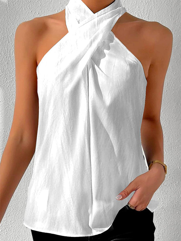 LilyWish White Casual Solid Summer Sleeveless Tank