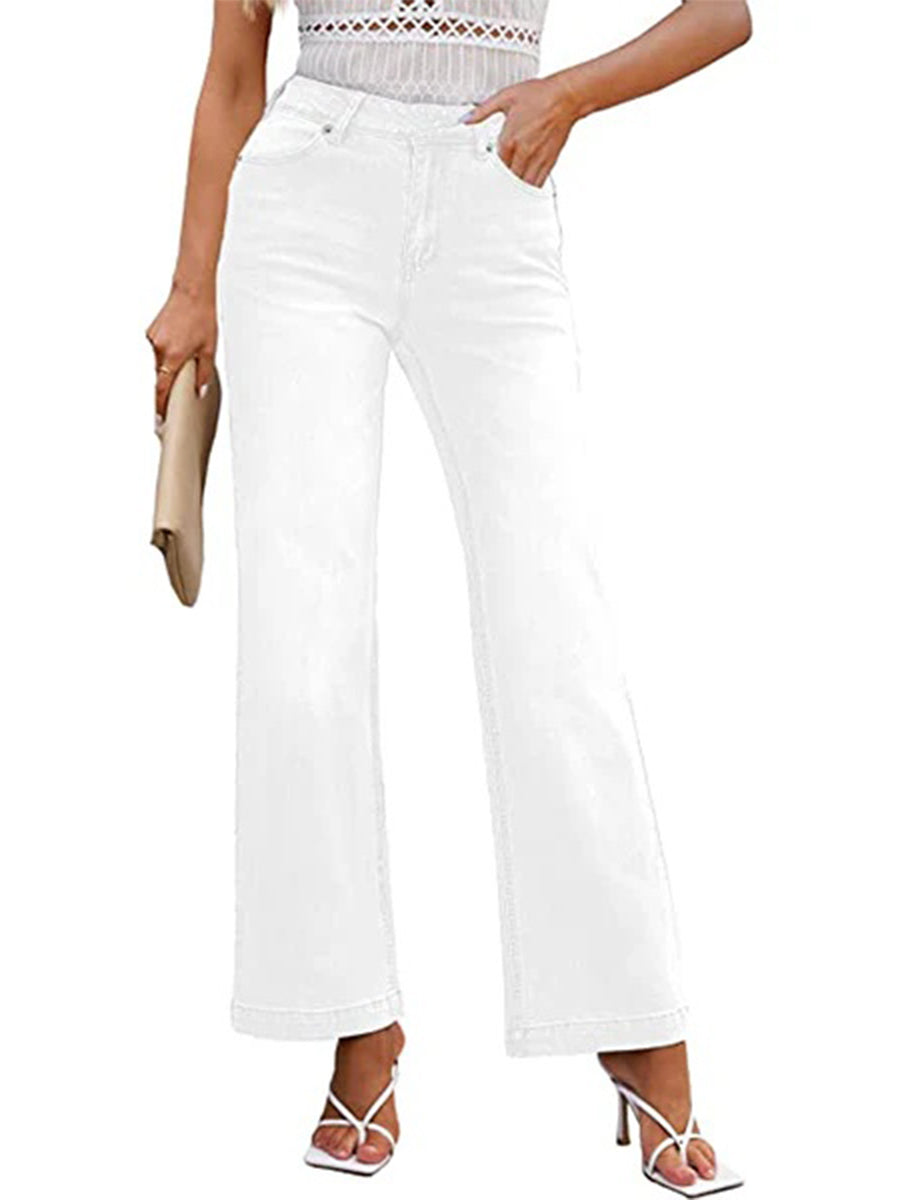 Solid Casual Wide Leg Jeans