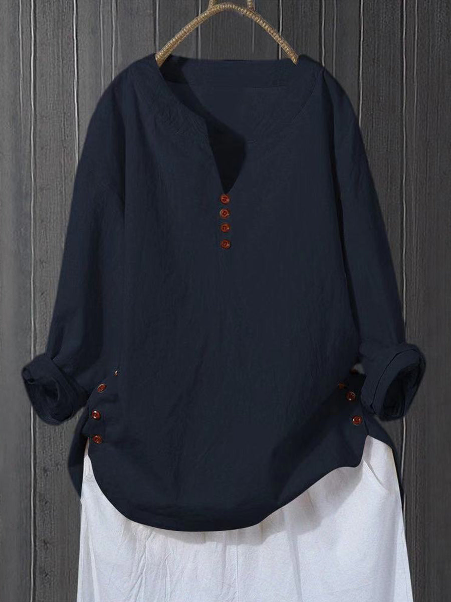 LilyWish Literary And Artistic Pullover V-Neck Loose Fitting Shirt