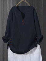 LilyWish Literary And Artistic Pullover V-Neck Loose Fitting Shirt