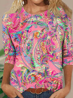 LilyWish Showy Ethnic Print Round Neck Blouse