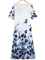 White Casual Round Neck Leaves Printed Short Sleeve Dresses