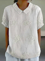 LilyWish Vintage Floral Print Short Sleeve White Blouse