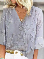 LilyWish Grey V-Neck 3/4 Sleeve Top